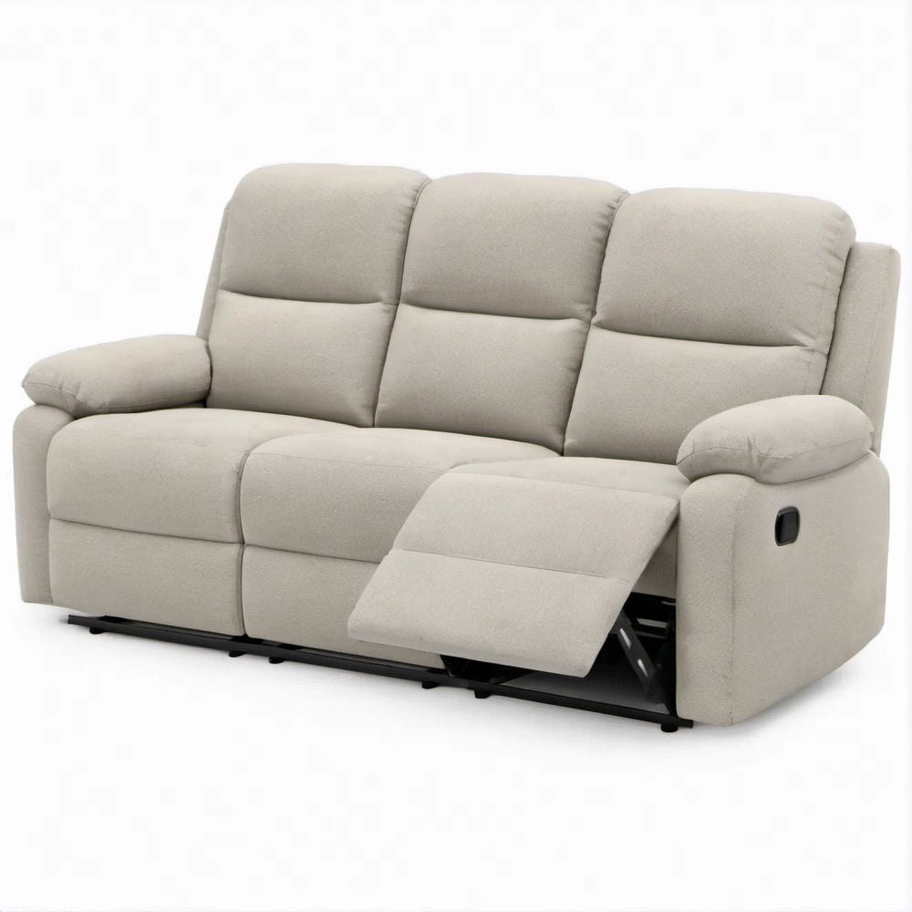 Beżowa sofa relaksacyjna 3-osobowa z ręcznym rozkładaniem, 200 x 95 x 102 cm
