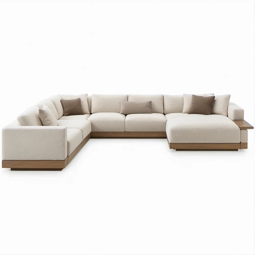 Modułowa sofa w kształcie litery U beżowo-orzechowa 360 x 220 x 78 cm