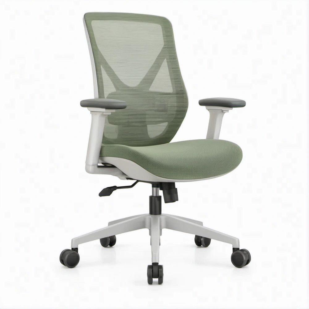 Ergonomiczny fotel biurowy obrotowy z zieloną siatką, 63 x 63 x 114–124 cm