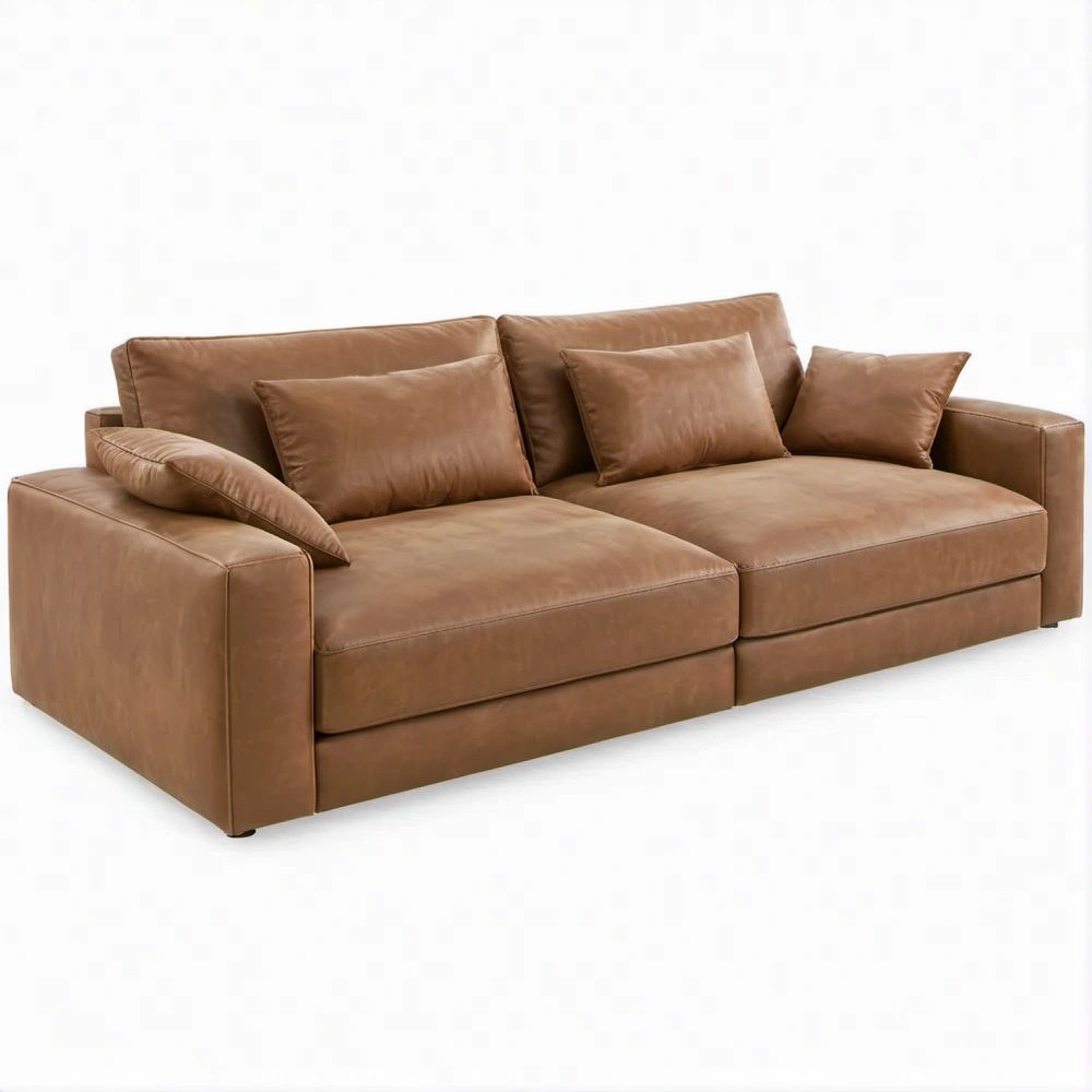 Brązowa sofa trzyosobowa z tapicerką PU, 240 x 100 x 75 cm