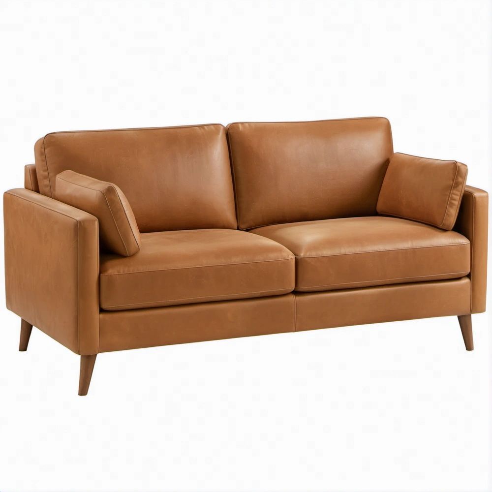 Dwuosobowa sofa z ekoskóry PU w kolorze koniakowo-brązowym, 162 × 86 × 84 cm