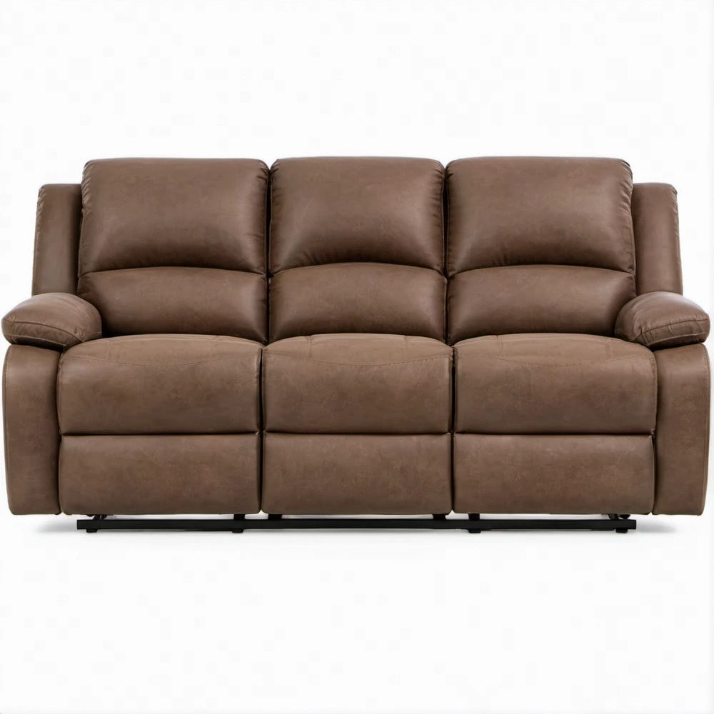 Trzyosobowa sofa relaksacyjna ze skóry syntetycznej PU, brązowa, 210 x 95 x 102 cm