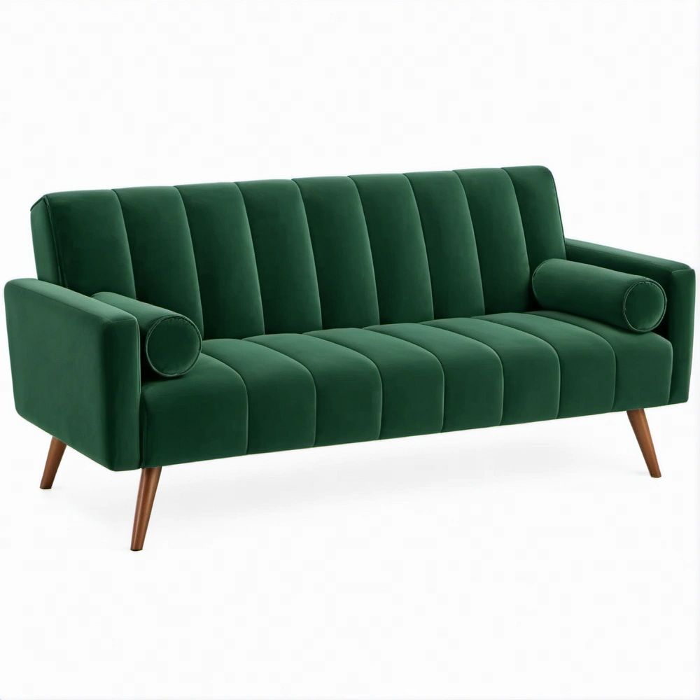 Trzyosobowa sofa z aksamitu poliestrowego, ciemnozielona, 190 x 82 x 85 cm