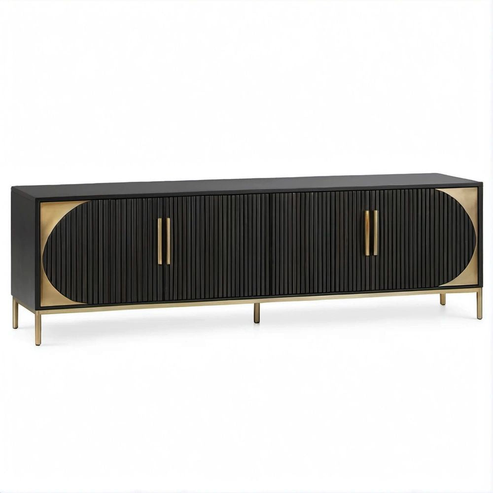 Szafka RTV 180 x 40 x 65 cm z frezowanymi frontami, Czarna/Złota