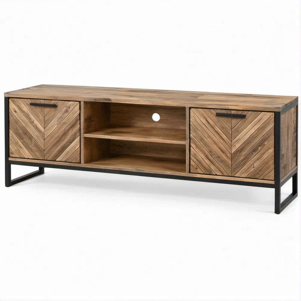 Szafka RTV z litego drewna mango ze stalową ramą, brązowo-czarna, 160 × 40 × 55 cm
