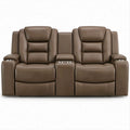 Brązowa sofa relaksacyjna 2-osobowa z ręcznym rozkładaniem, konsolą i uchwytami na napoje, 180 x 95 x 105 cm