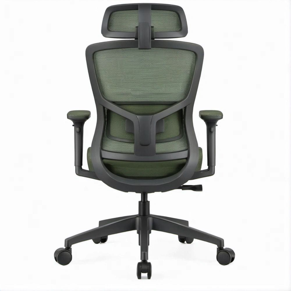 Ergonomiczne krzesło biurowe obrotowe z regulowanym zagłówkiem, zielono-czarne, 64 × 64 × 116–126 cm