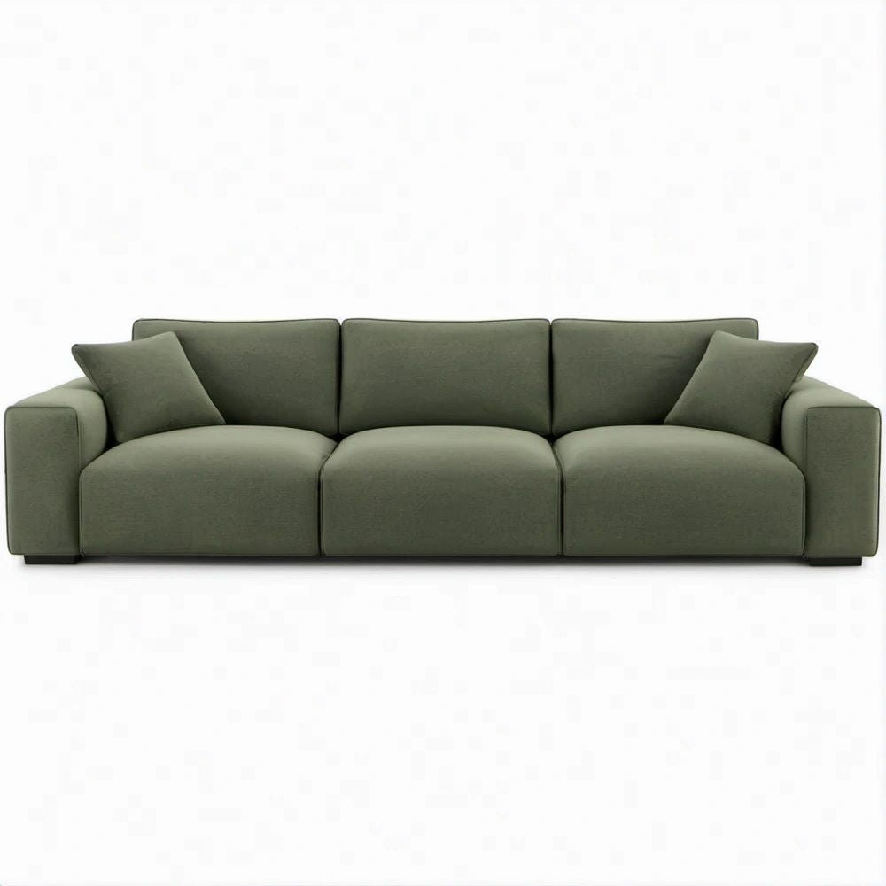 Trzyosobowa sofa oliwkowozielona z poduszkami, 220 x 92 x 85 cm