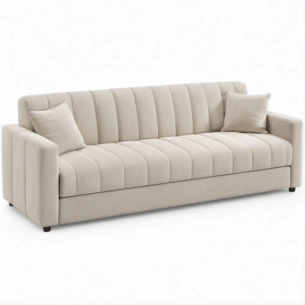 Beżowa sofa trzyosobowa z tapicerką poliestrową, 210 x 90 x 85 cm