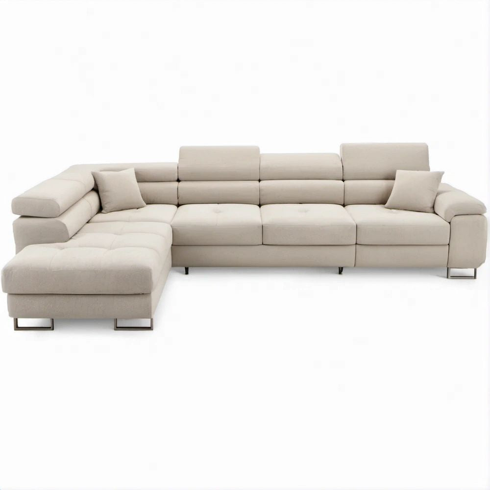 Kremowa sofa narożna lewostronna w kształcie L z regulowanymi zagłówkami 320 x 220 x 85 cm