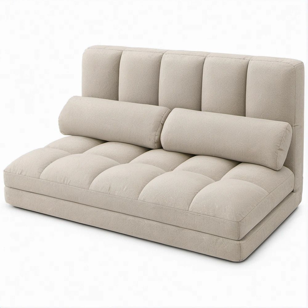 Beżowa sofa dwuosobowa z tapicerką poliestrową 160 × 95 × 78 cm