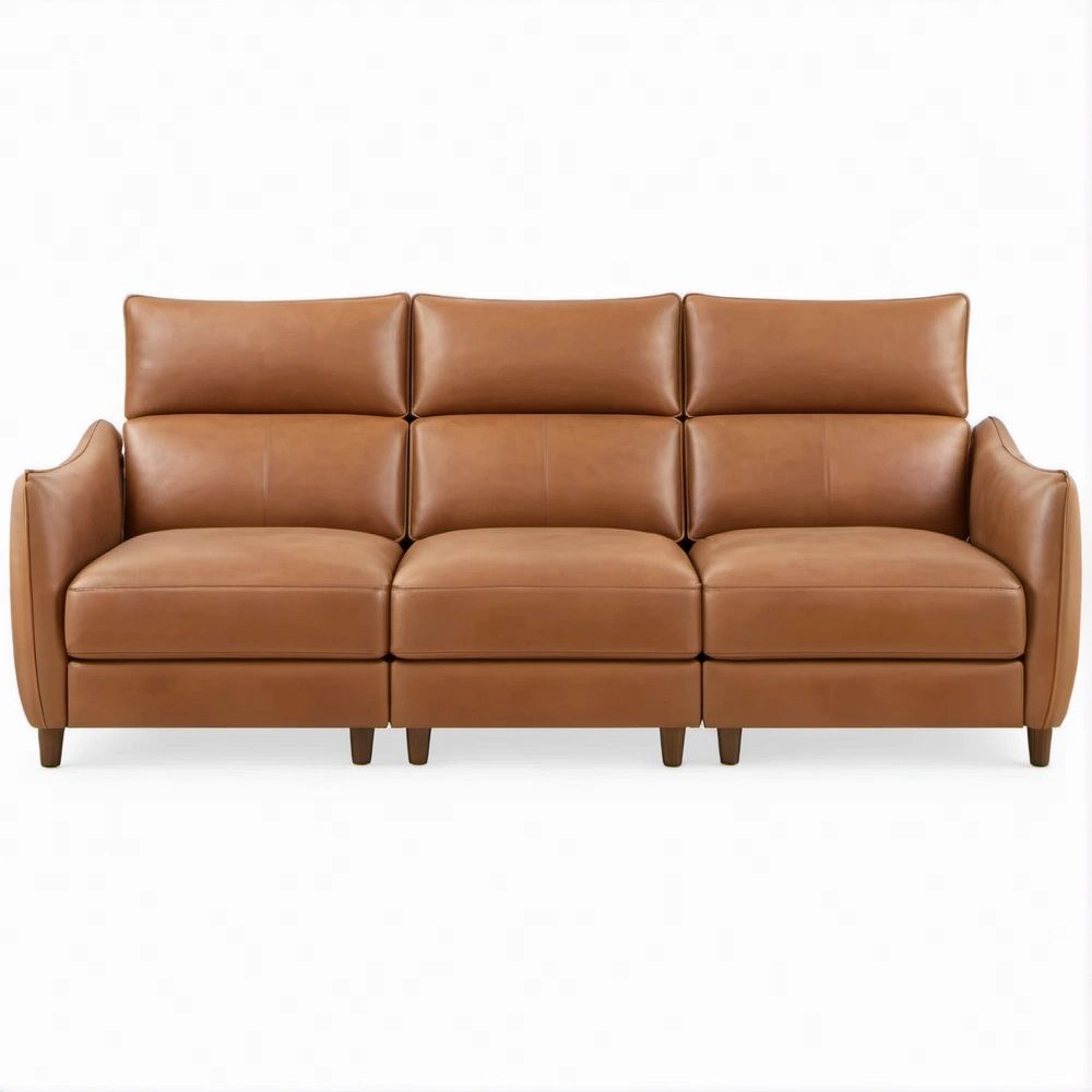 Trzyosobowa sofa z tapicerką PU, koniakowa, 210 × 88 × 86 cm